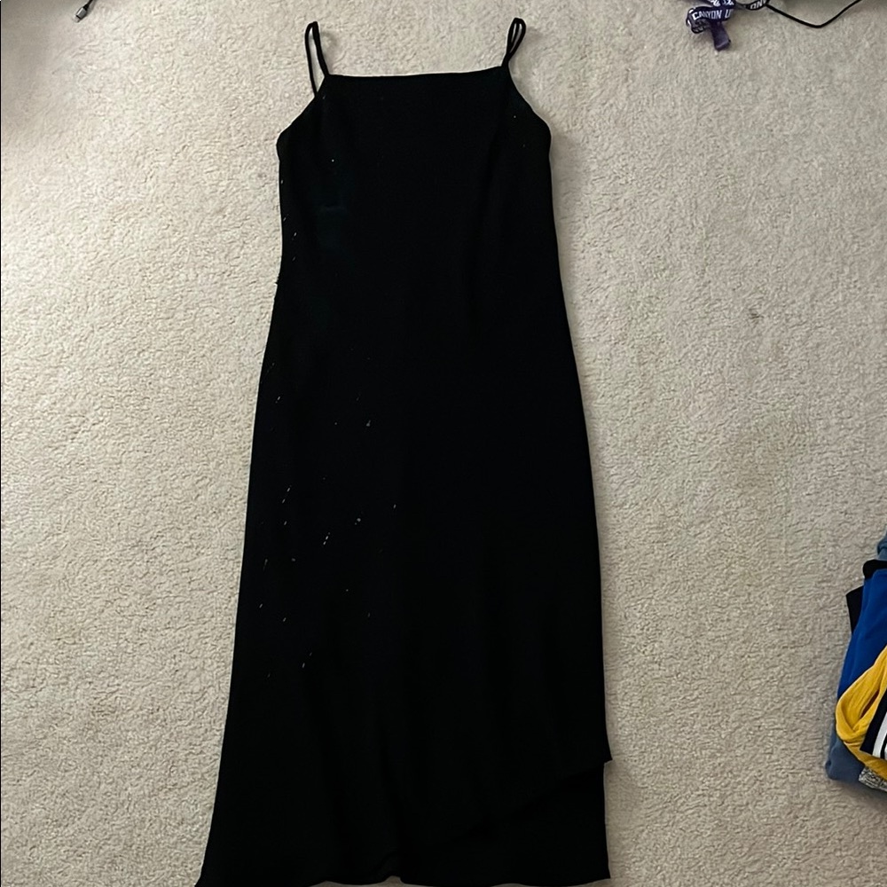 Jones New York Black Spaghetti Strap Sheath Maxi Dress with Beaded Design